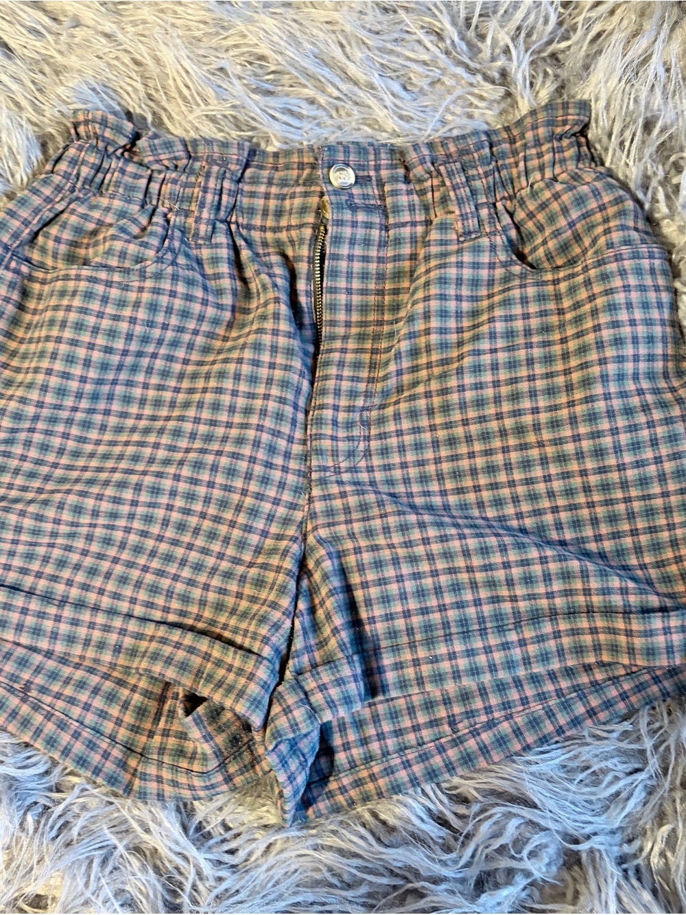 American Eagle Outfitters Pink and Blue Plaid Jean Shorts